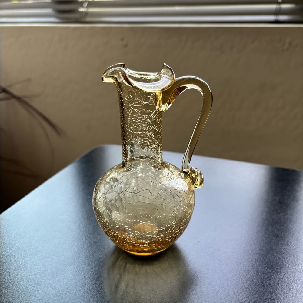 Vintage amber crackle glass, small picture vase